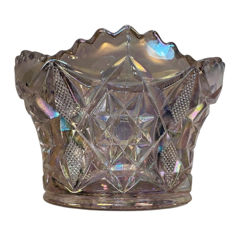 Mosser Finger Candy Trinket Bowl Pink Rose Carnival Glass Star New USA 3.5” - Picture 7 of 8